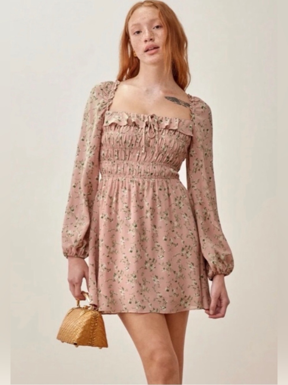 Reformation Morris Smocked Mini Dress Pink Floral Size 4